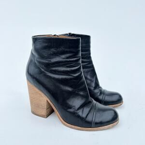 Coclico Celie Black Leather Ankle Boot Block Chunky Wooden 6.5 Heel 36.5